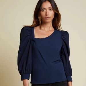 Nation LTD 100%cotton Blue Asymmetrical Ruched Puff Sleeve Blouse.      order115